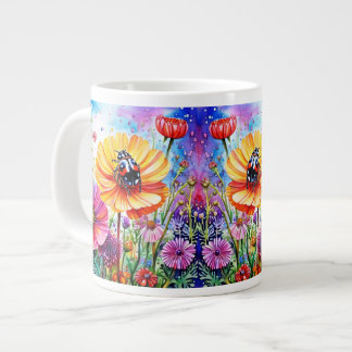 Flowers and Ladybugs Large Coffee Mug
