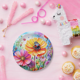 Flowers and Ladybugs Paper Plate