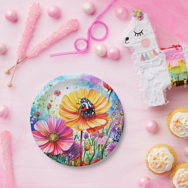 Flowers and Ladybugs Paper Plate (Party)