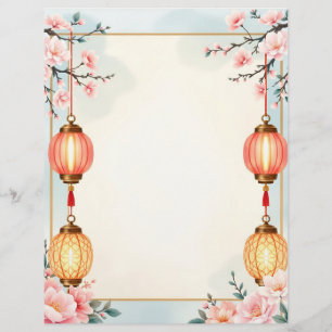 Flowers and Lanterns Custom Letterhead
