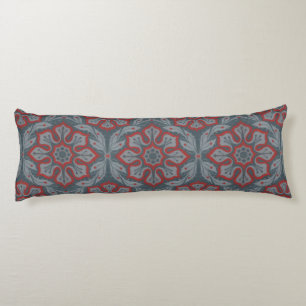 "Flowers and laurels" bohemian arabesque, grey red Body Cushion