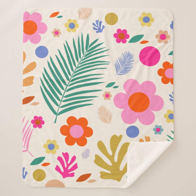 Flowers And Leaves 04 Colourful Floral Sherpa Blanket (Front)