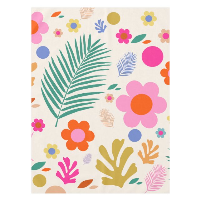 Flowers And Leaves 04 Colourful Floral Tablecloth (Front)