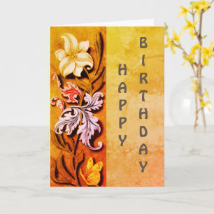 Flowers And Leaves Art Birthday  Card