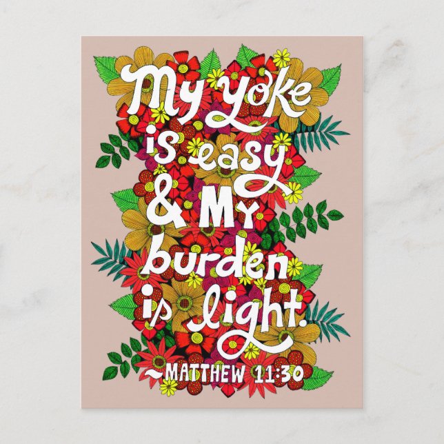 Flowers And Leaves Doodle Typography Bible Verse Postcard (Front)