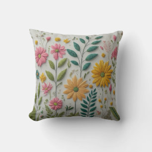 Flowers and Leaves Elegance: Green, Pink, & Yellow Cushion