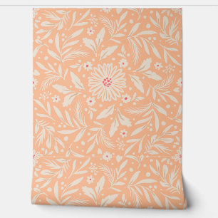 Flowers and leaves, peach colour wallpaper