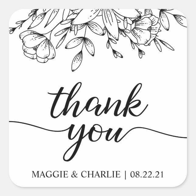 Flowers and Leaves Wedding Thank You Stickers (Front)