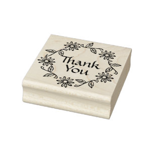 Flowers and Leaves Wreath Thank You Rubber Stamp