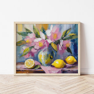 Flowers and Lemons Modern Still Life Poster