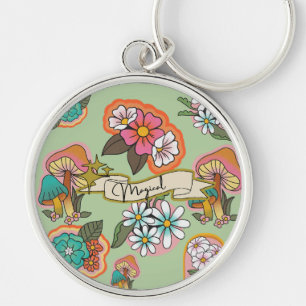 FLOWERS AND MUSROOM, FANTASY MAGICAL KEY RING