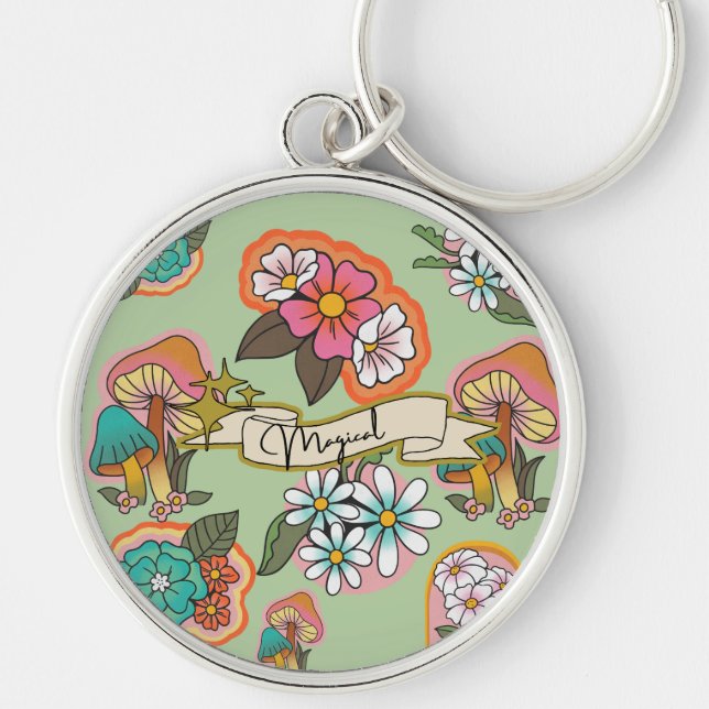 FLOWERS AND MUSROOM, FANTASY MAGICAL KEY RING (Front)