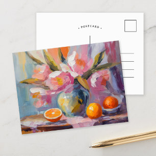 Flowers and Oranges Modern Still Life Postcard