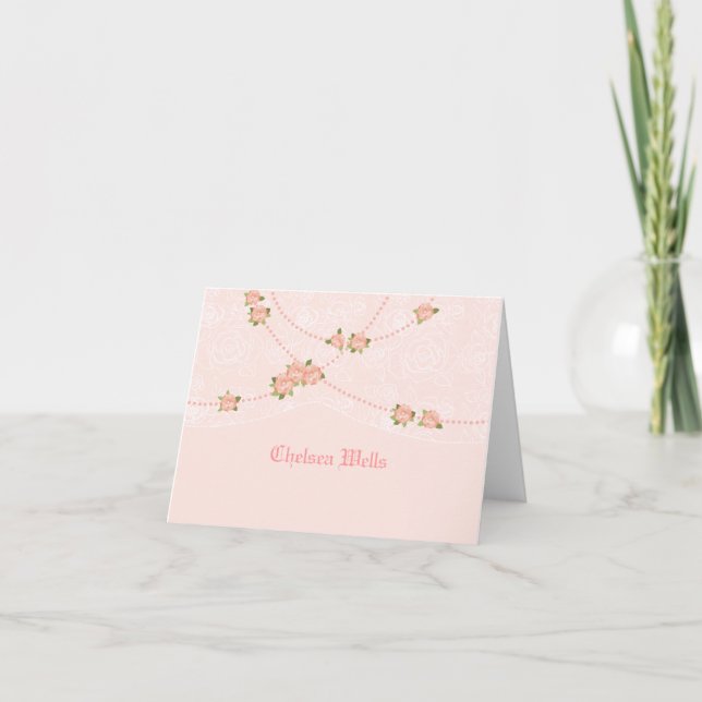 Flowers and Pearls Personalised Notecard (Front)