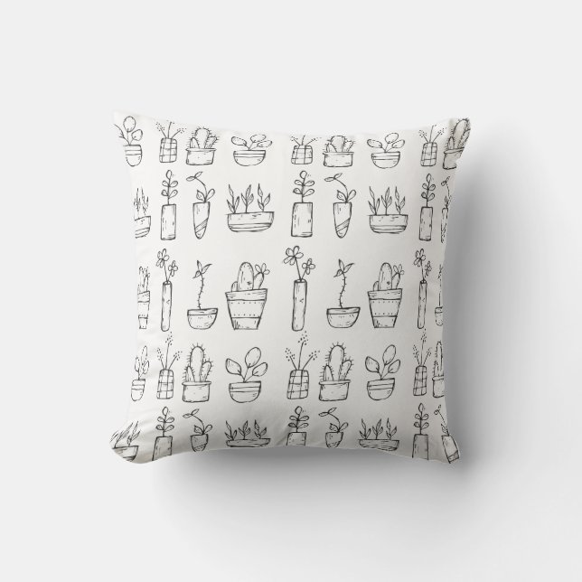 Flowers and Plants Line Drawings Pattern Cushion (Front)