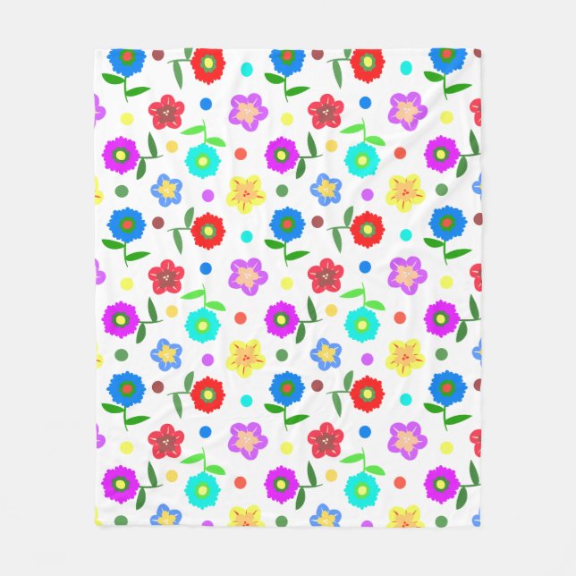 Flowers and Polka Dots Fleece Blanket (Front)
