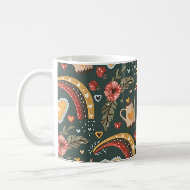 Flowers and Rainbows Boho Pattern Coffee Mug (Left)