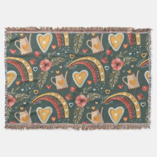 Flowers and Rainbows Boho Pattern Throw Blanket