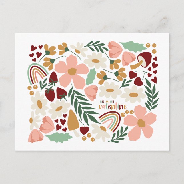Flowers and Rainbows Valentine Postcard (Front)