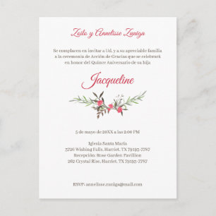 Flowers and Red Branches for Quinceañera Invitation Postcard
