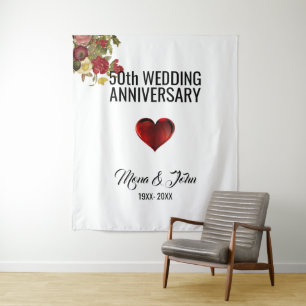 Flowers And Red Heart Tapestry