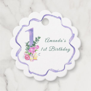 Flowers and ribbon First birthday party Favour Tags