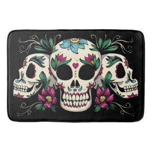 Flowers and Skulls Bath Mat