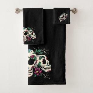 Flowers and Skulls Bath Towel Set
