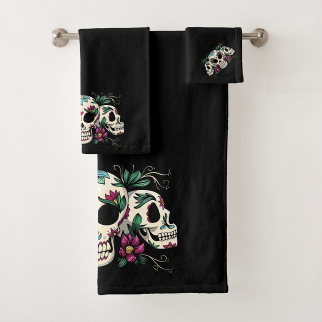 Flowers and Skulls Bath Towel Set (Insitu)