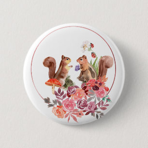Flowers and Squirrels Button