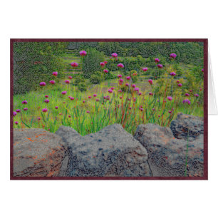 Flowers and stone wall.