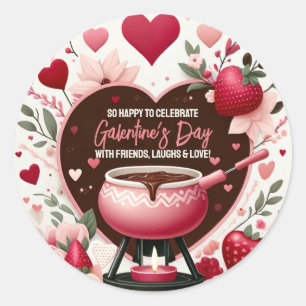 Flowers and Strawberries Galentine's Fondue Party Classic Round Sticker