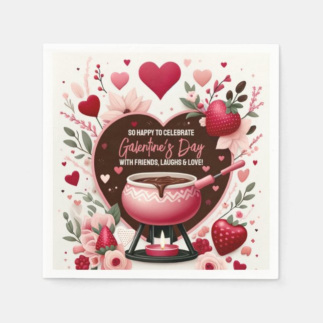 Flowers and Strawberries Galentine's Fondue Party Napkin (Front)