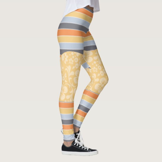 Flowers and Stripes Leggings Yoga Pants (Right)