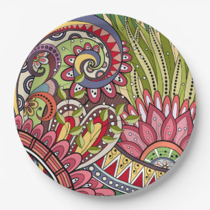 Flowers And Swirl P13  Custom Paper Plates 9"