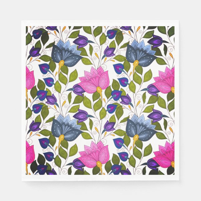 Flowers And Swirl P32  Luncheon Paper Napkins (Front)