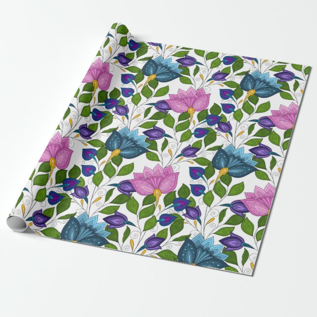 Flowers And Swirl Pattern  32  Wrapping Paper (Unrolled)