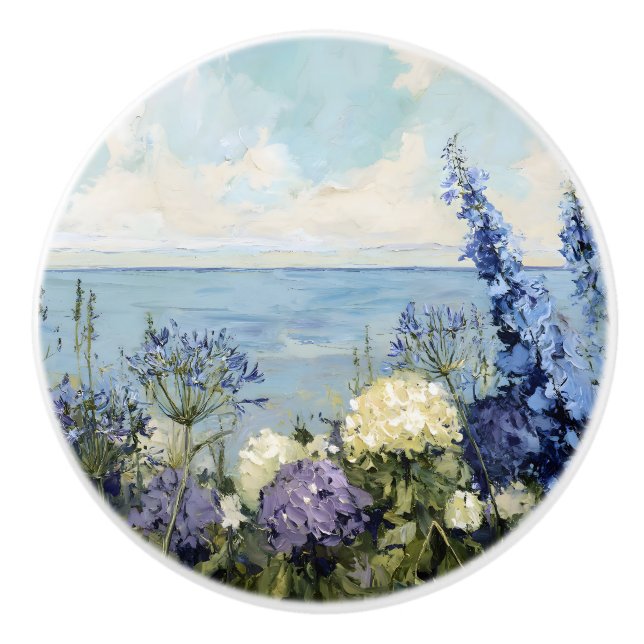Flowers and the Sea Painting Ceramic Knob (Front)