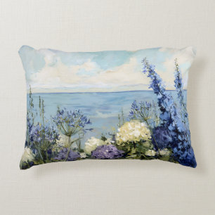 Flowers and the Sea Painting Decorative Cushion