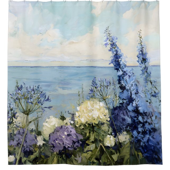 Flowers and the Sea Painting Shower Curtain (Front)