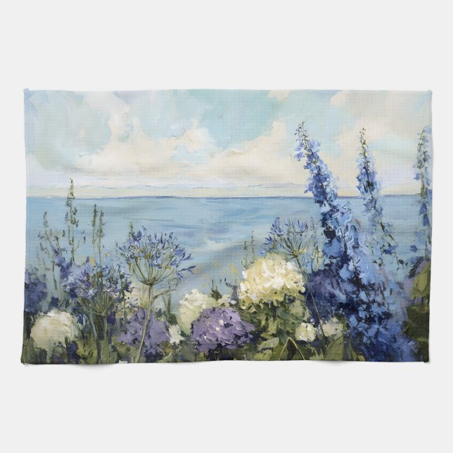 Flowers and the Sea Painting Tea Towel (Horizontal)