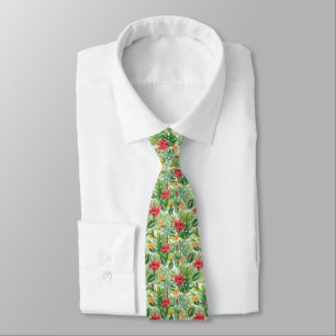 Flowers and tropical leaves tie