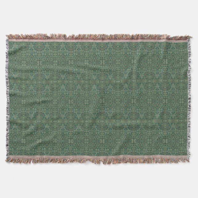 Flowers and Vines Vintage Pine Green  Throw Blanket (Front)