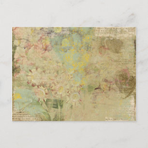 flowers and vintage newspaper collage postcard