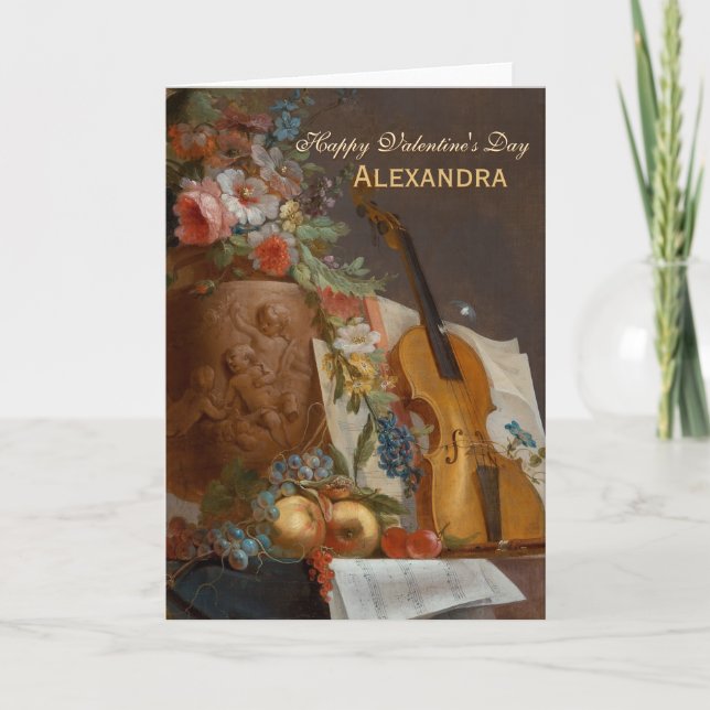 Flowers and violin CC0642 Valentine Greeting Card (Front)