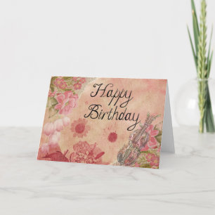 Flowers and Violin: Happy Birthday Card