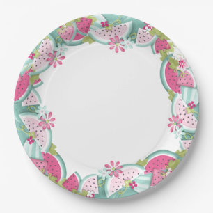 Flowers and Watermelons Paper Plate