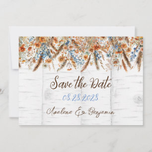 Flowers and White Birch Tree Save the Date Cards