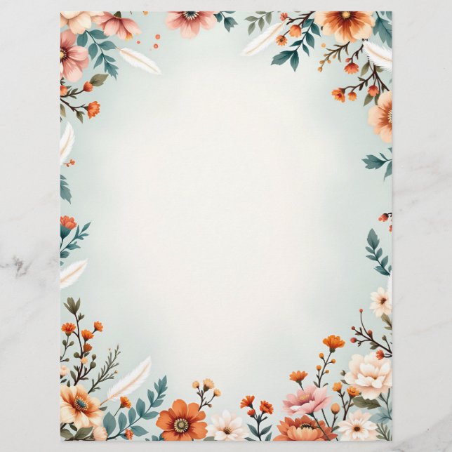 Flowers and White Feathers Custom Letterhead (Front)