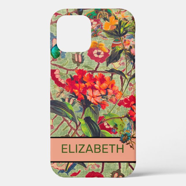 FLOWERS AND WILLIAM MORRIS iPhone 12 CASE DIY NAME (Back)
